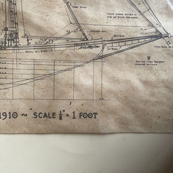 Vintage Antique Framed Blueprint Schooner Elsie Out of Gloucester, Mass. 1910 - Picture 5 of 16